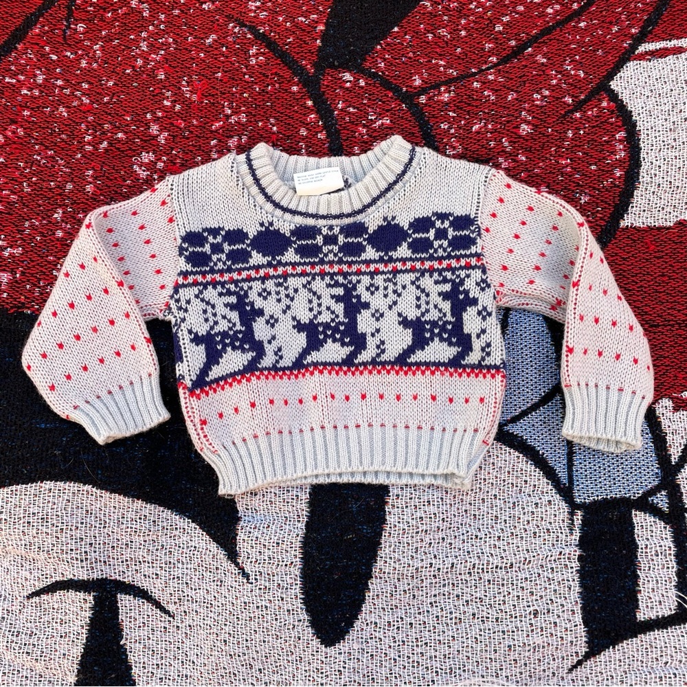 VTG MCM BABYFAIR REINDEER GRAPHIC FAIR ISLE BOYS SWEATER SIZE 12 MONTHS